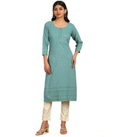 Soch Womens Teal Chikankari Machine Embroidery Rayon Kurta
