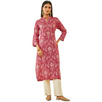 Soch Womens Onion Pink Muslin Floral Print Straight Kurta With Sequin Embellishments