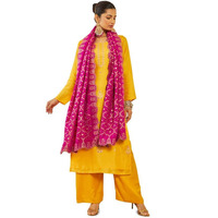 Soch Womens Yellow Silk Unstitched Dress Material With Embroidery And Fuchsia Dupatta