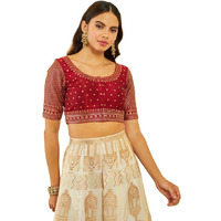Soch Womens Maroon Tussar Sequin Embellished And Embroidered Front-Open Blouse