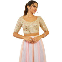 Soch Womens Beige Georgette Sequin Embellished And Embroidered Back-Open Blouse
