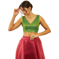 Soch Womens Light Green Tussar V-Neck Back-Open Sleeveless Blouse