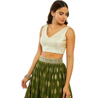 Soch Womens Light Gold Tussar V-Neck Back-Open Sleeveless Blouse