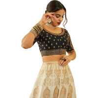 Soch Womens Black Tussar Embroidered Front-Open Blouse With Sequin Embellishments