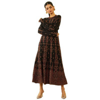 Soch Womens Black Acrylic Ethnic Motifs Pattern Knitted Flared Winter Dress