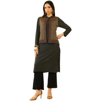 Soch Womens Grey Acrylic Straight Winter Kurta With Jacket Overlay(Ww-Cwa3Ku60358C)