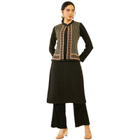 Soch Womens Black Acrylic Straight Winter Kurta With Jacket Overlay(Ww-Cwa3Ku60359D)