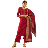 Soch Womens Maroon Muslin Floral Print Suit Set With Printed Dupatta(Lg-Ewa3Cd20252A)