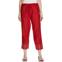 W For Woman Biba Women's Red Cotton Straight Pants, Large