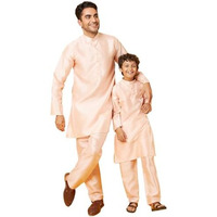 Bon Organik Peach Silk Kurta With Pajama Set For Boy