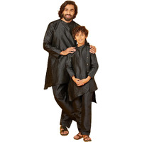 Bon Organik Black Silk Kurta With Pajama Set For Men