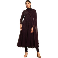 Soch Purple Pure Georgette Embroidered Chudidar Set