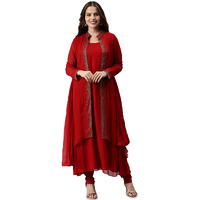 Soch Red Pure Georgette Embroidered Chudidar Set