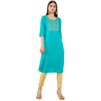 Soch Women Blue Rayon Embroidered Kurta