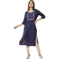 Soch Women Dark Blue Rayon Kurta