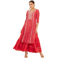 Soch Red Modal Layered And Tiered Kurta With Bandhani Print