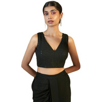 Soch Womens Black Art Silk Blouse With Embroidery And Embellished Sequins