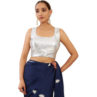 Soch Silver Art Silk Boat Neck Blouse With Sequins