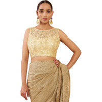 Soch Gold Net Boat Neck Blouse With Embroidered Designs