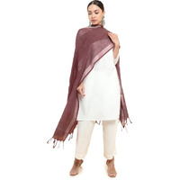 Soch Women Maroon Cotton Blend Solid Dupatta