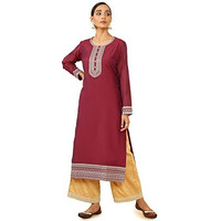 Soch Women Maroon Chanderi Embroidered Kurta