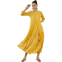 Soch Women Mustard Georgette Printed Dress Kurta(Mustard_M)