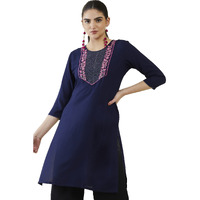 Soch Women Navy Blue Rayon Embroidered Kurta(Navy Blue_S)