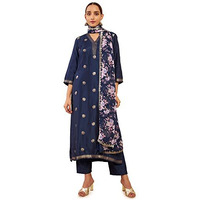 Soch Navy Blue Chanderi Salwar Suit With Floral And Paisley Designs