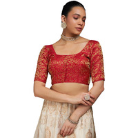 Soch Womens Art Silk Half Sleeve Red Blouse With Woven Floral Designs, 40