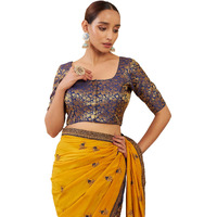 Soch Women's Art Silk Regular Fit Blouse With Woven Floral Designs, Navy Blue, 38
