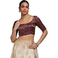 Soch Women Art Silk Half Sleeve Purple Blouse With Woven Floral Designs, 34