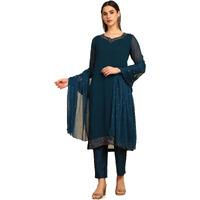 Soch Women Georgette Solid Blue Suit Set