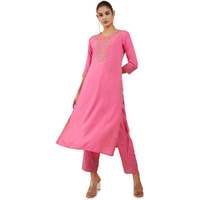 Soch Womens Blush Pink Rayon Floral Embroidered Kurta Set - Xl