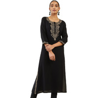 Soch Black Rayon Kurta With Floral Embroidery And Embellished Detailing
