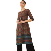 Soch Women Brown Satin Printed Kurta With Tassels And Gota Patti(Brown_Xs)