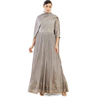 Soch Womens Grey Chinnon Gathered And Flared Gown With Floral Embroidery And Sequins