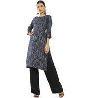 Soch Women Blue Rayon Printed Kurta(8907715863710_Blue_S)