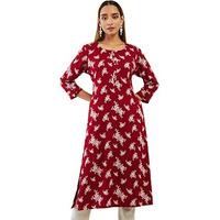 Maroon Rayon Straight Kurta With Floral Block Print