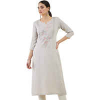 Soch Grey Rayon Straight Kurta With Floral Embroidered Designs