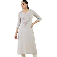 Soch Grey Rayon Straight Kurta With Floral Embroidered Designs