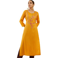 Soch Mustard Rayon Straight Kurta With Floral Embroidered Designs