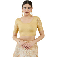Soch Gold Spandex Princess Cut Blouse With Floral Sleeves