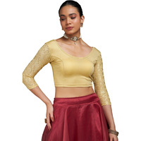 Soch Gold Spandex Prince Cut Blouse With Floral Sleeves