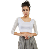 Soch Silver Spandex Prince Cut Blouse With Floral Sleeves