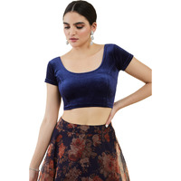 Soch Women Velvet Half Sleeve Navy Blue Princess Cut Blouse, 36