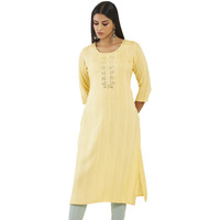 Soch Women Yellow Rayon Solid Kurta (8907715881127_Yellow_Xs)