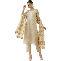 Soch Women Beige Chanderi Embroidered Suit Set(Beige_S)