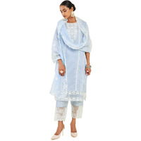 Soch Women Blue Chanderi Floral Suit Set (8907715942620_Blue_L)