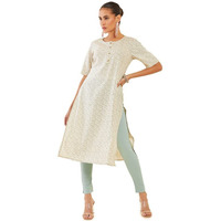 Soch Women Light Yellow Rayon Straight Kurta With Floral Print