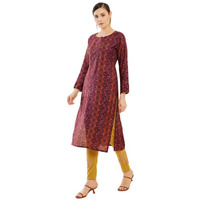 Soch Womens Purple Ethnic Printed Muslin Straight Kurta With Embroidery And Sequins